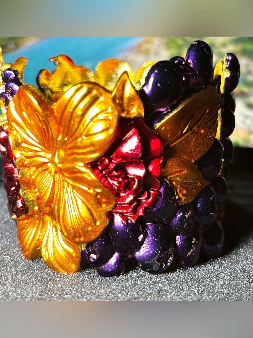 Sassy Jones Gold, Purple & Red Floral Stretchey Cuff